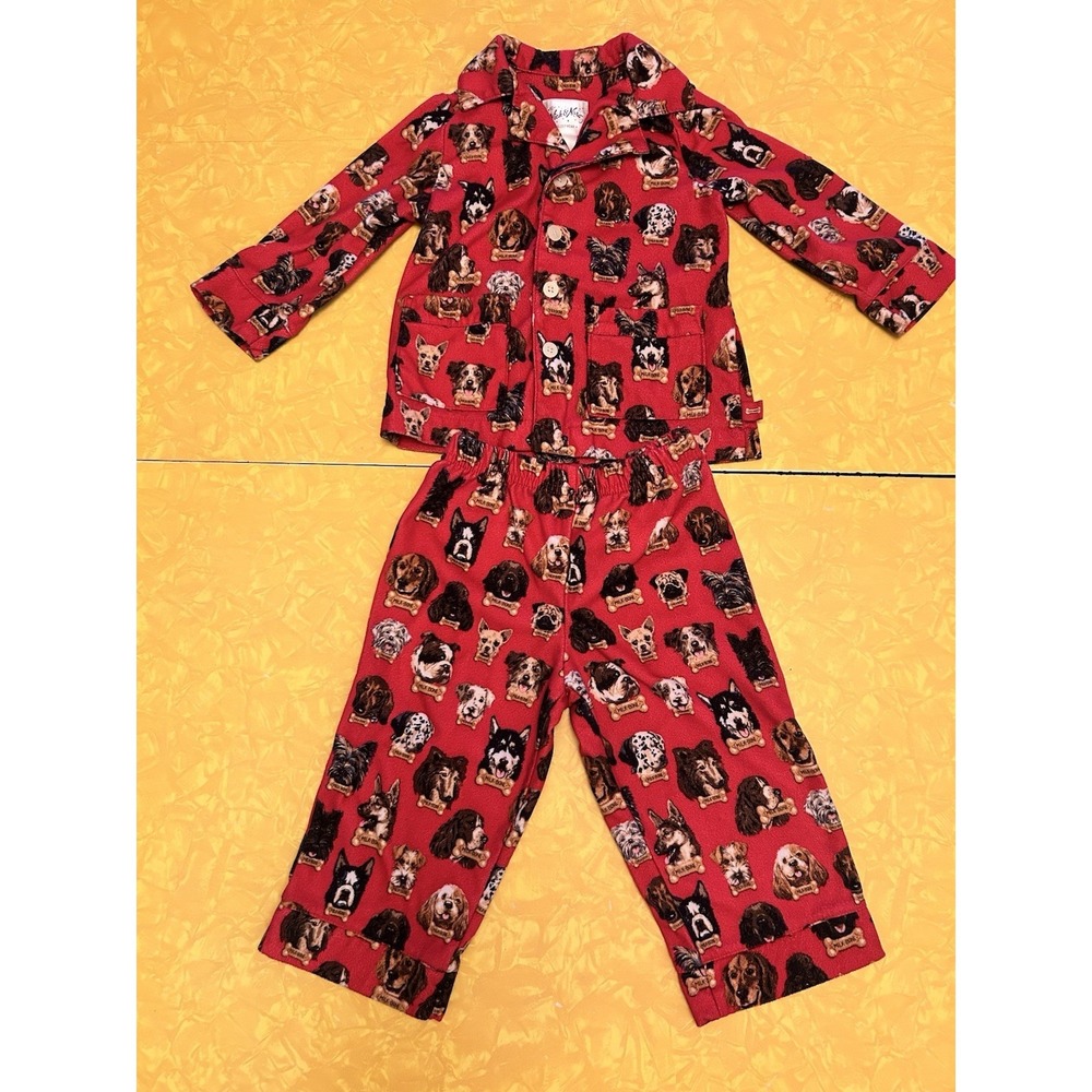 NICK & NORA Toddlers PUPPIES Flannel Pajama Set 18 Months Red Milk Bone Dogs